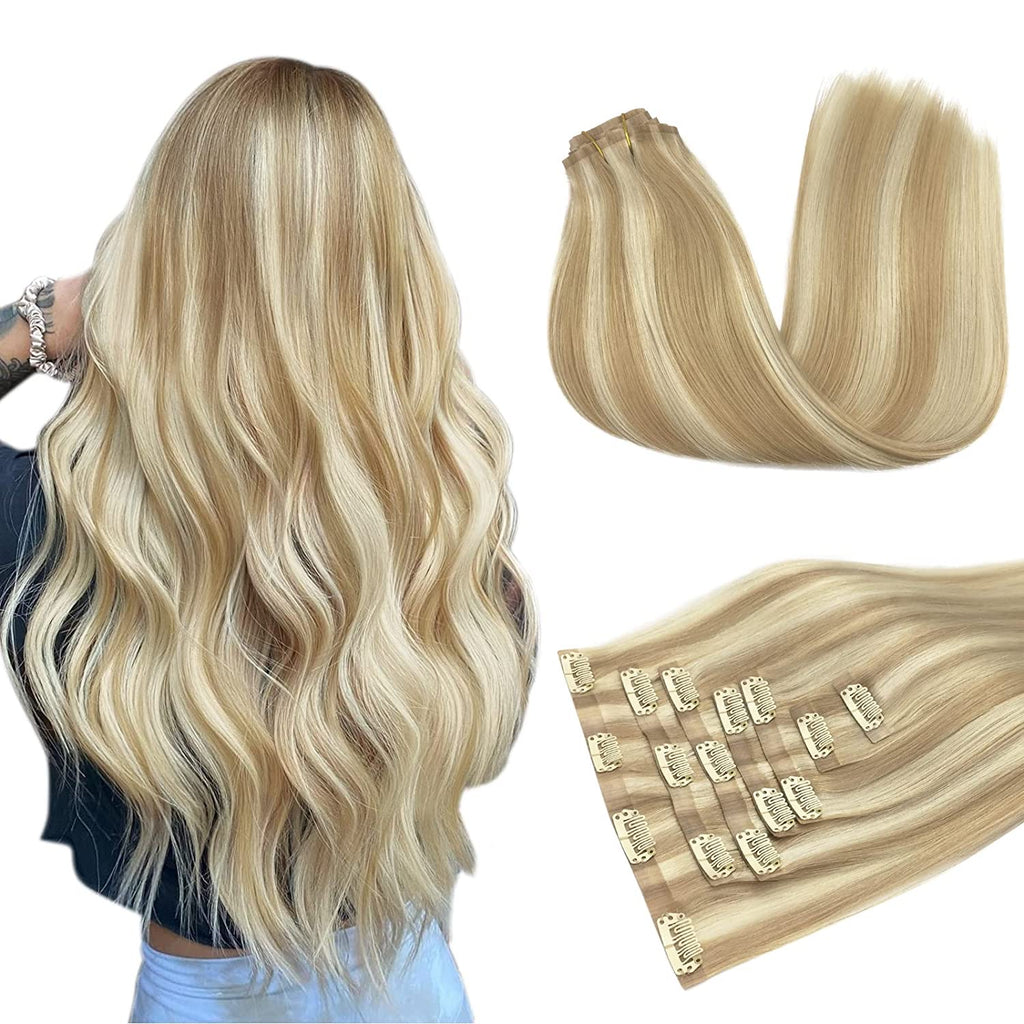 Extensions à Clips Naturel Blond Clair Mèchés