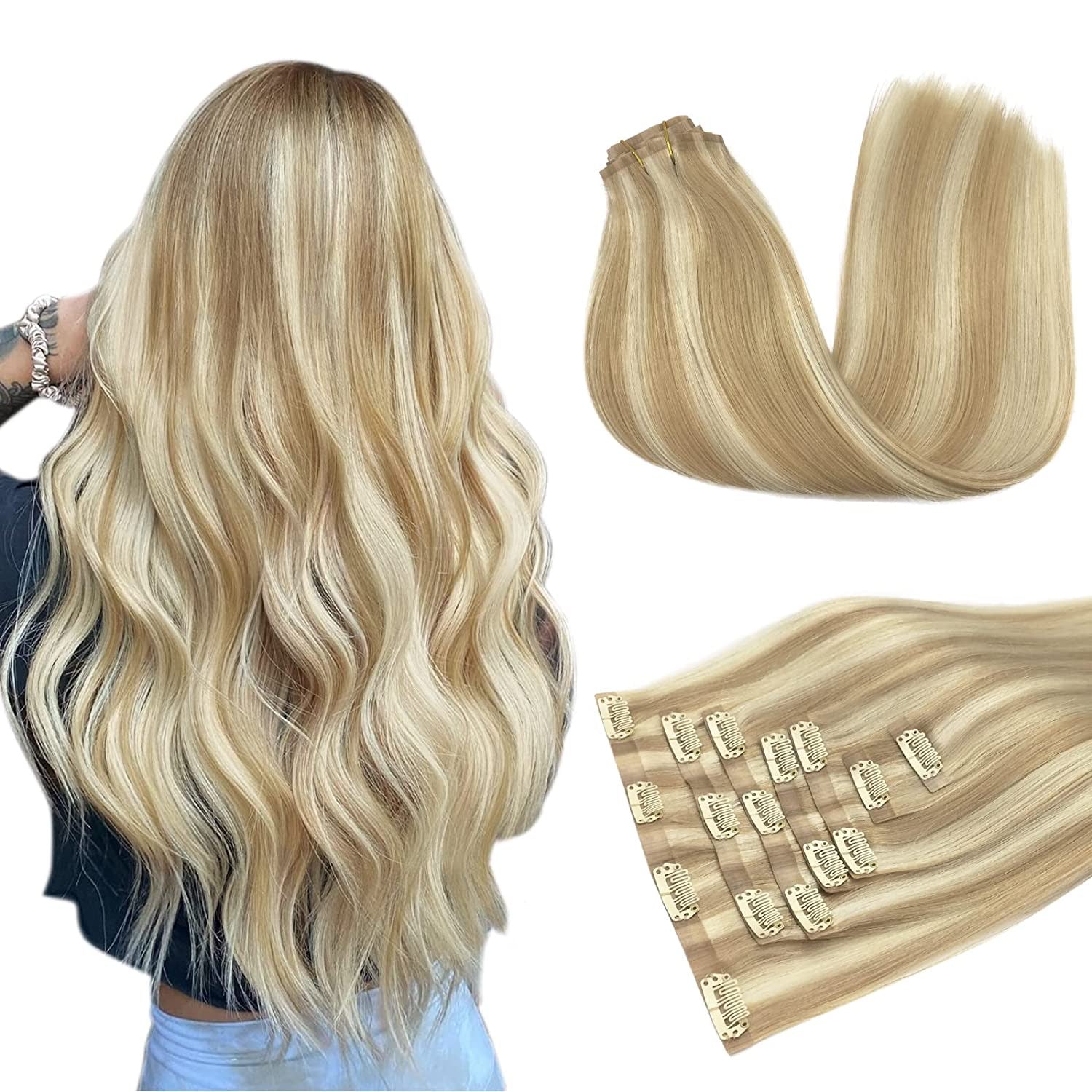 Extensions à Clips Naturel Blond Clair Mèchés