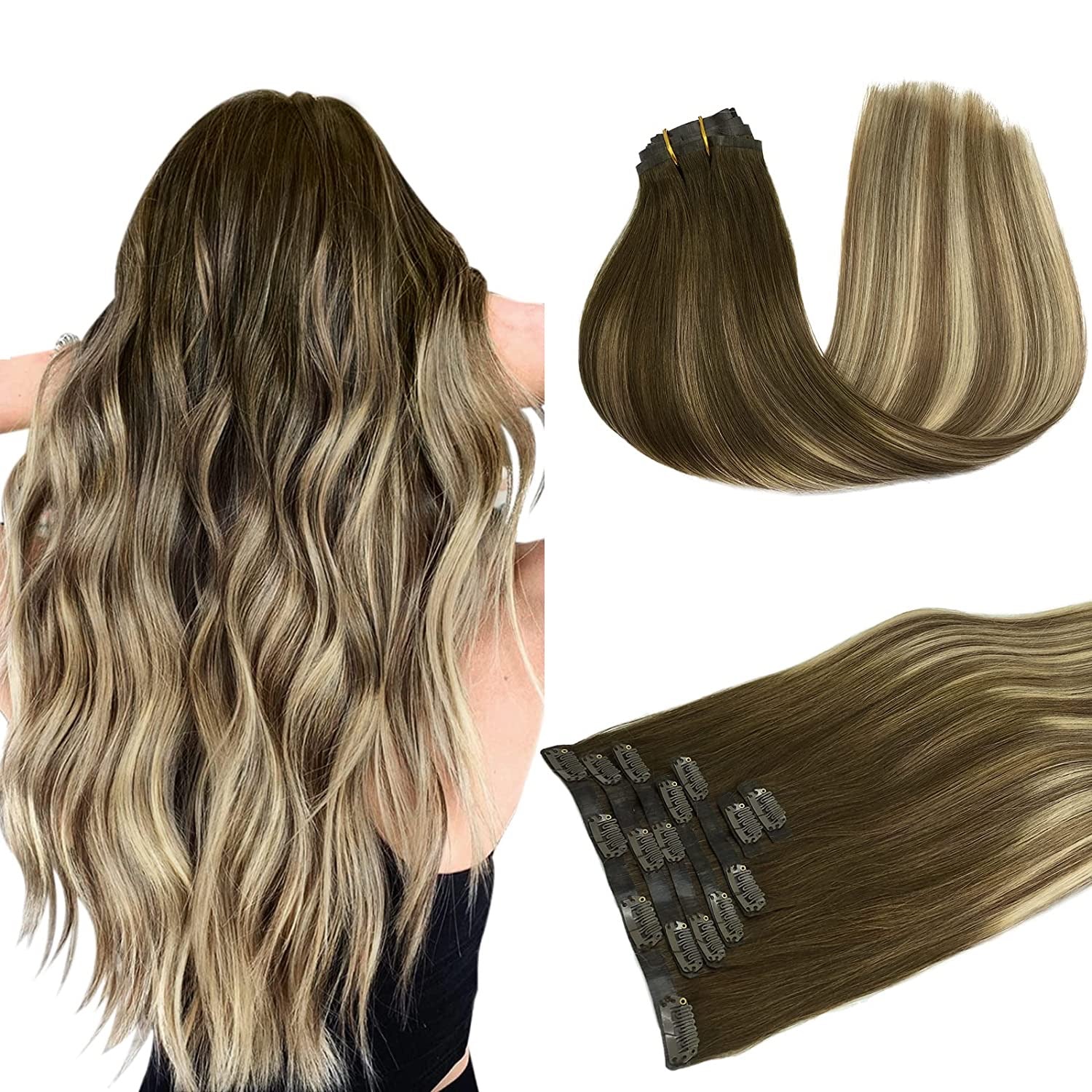 Extensions à Clips Naturel Ombre Blond Méchés